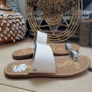 Sam Edelman Maxy Slide Sandal Women 11M Toe Loop Natural Buff Leather Upper/Sole